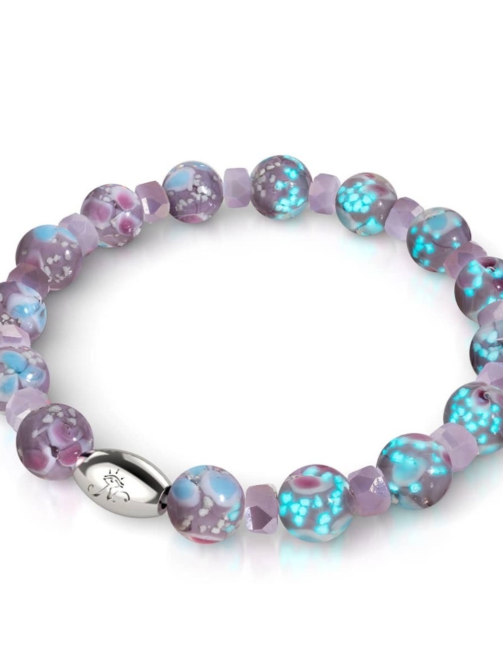 NOGU Purple Orchid .925 Sterling Silver Firefly Glass Blossom Bracelet